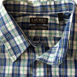 Lauren Ralph Lauren Men's Blue and Green Plaid Button Up Shirt Size 2XL